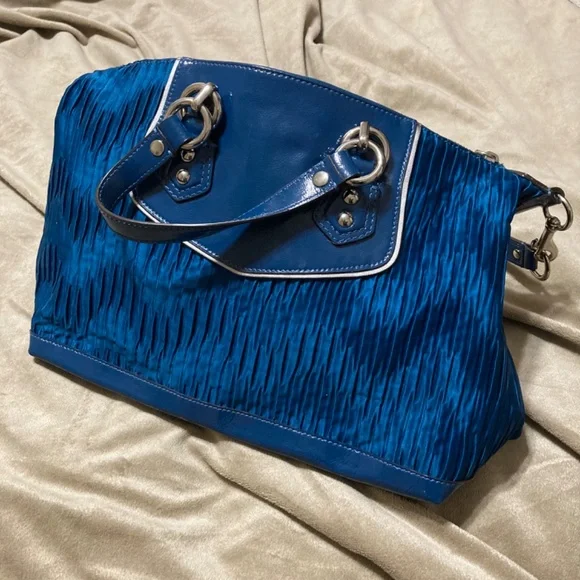 Rare Coach Bag - Ashley Gathered Satin, Ocean Blue Satchel - Picture 2 of 5